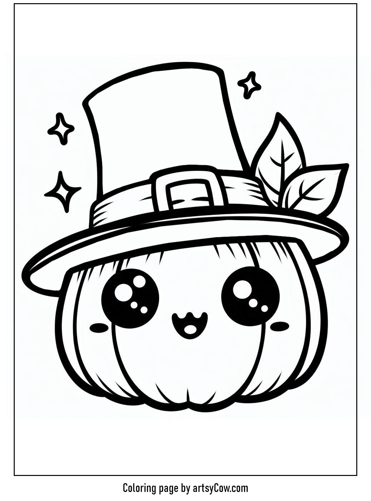 halloween coloring pages with jack-o-lantern featuring a cute pumpkin with sparkling eyes and a stylish top hat.